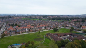 Aerial shot of lots of homes