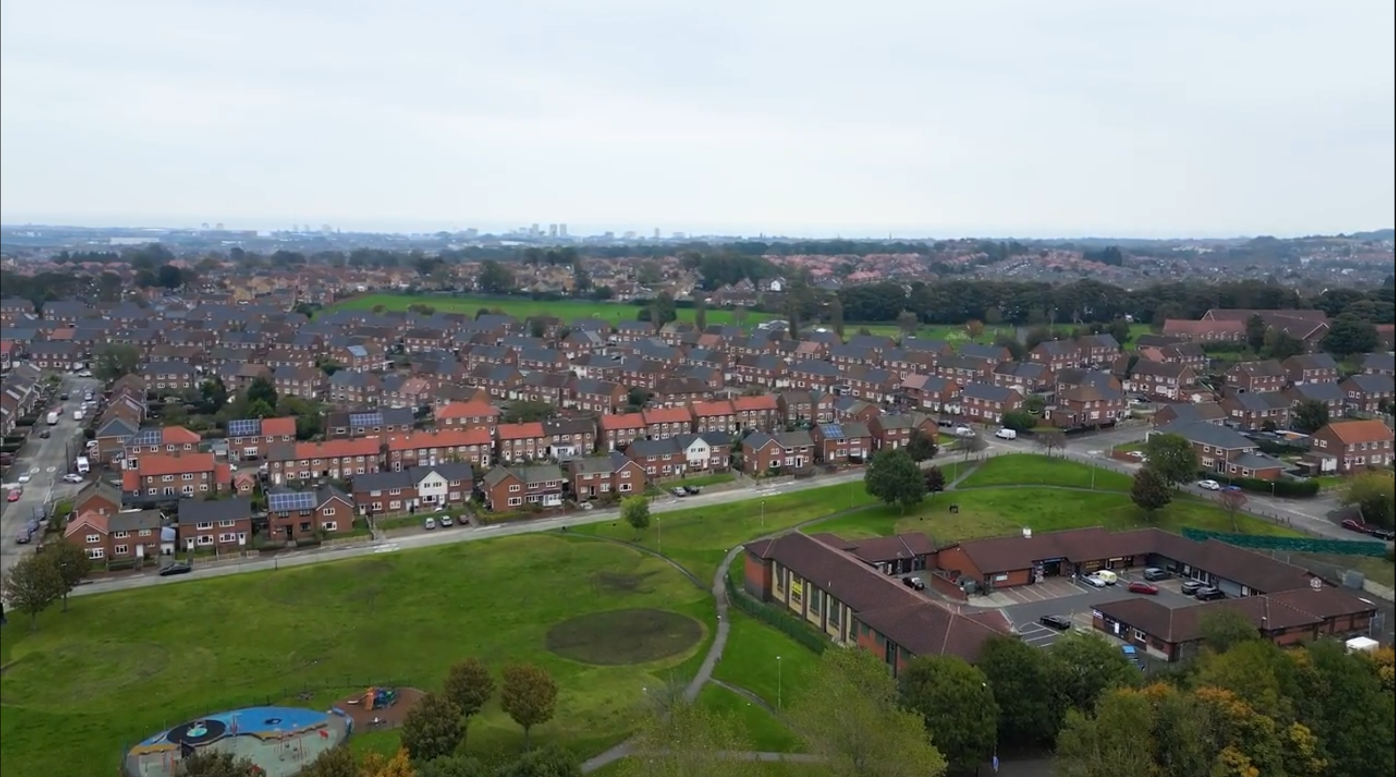 Aerial shot of lots of homes
