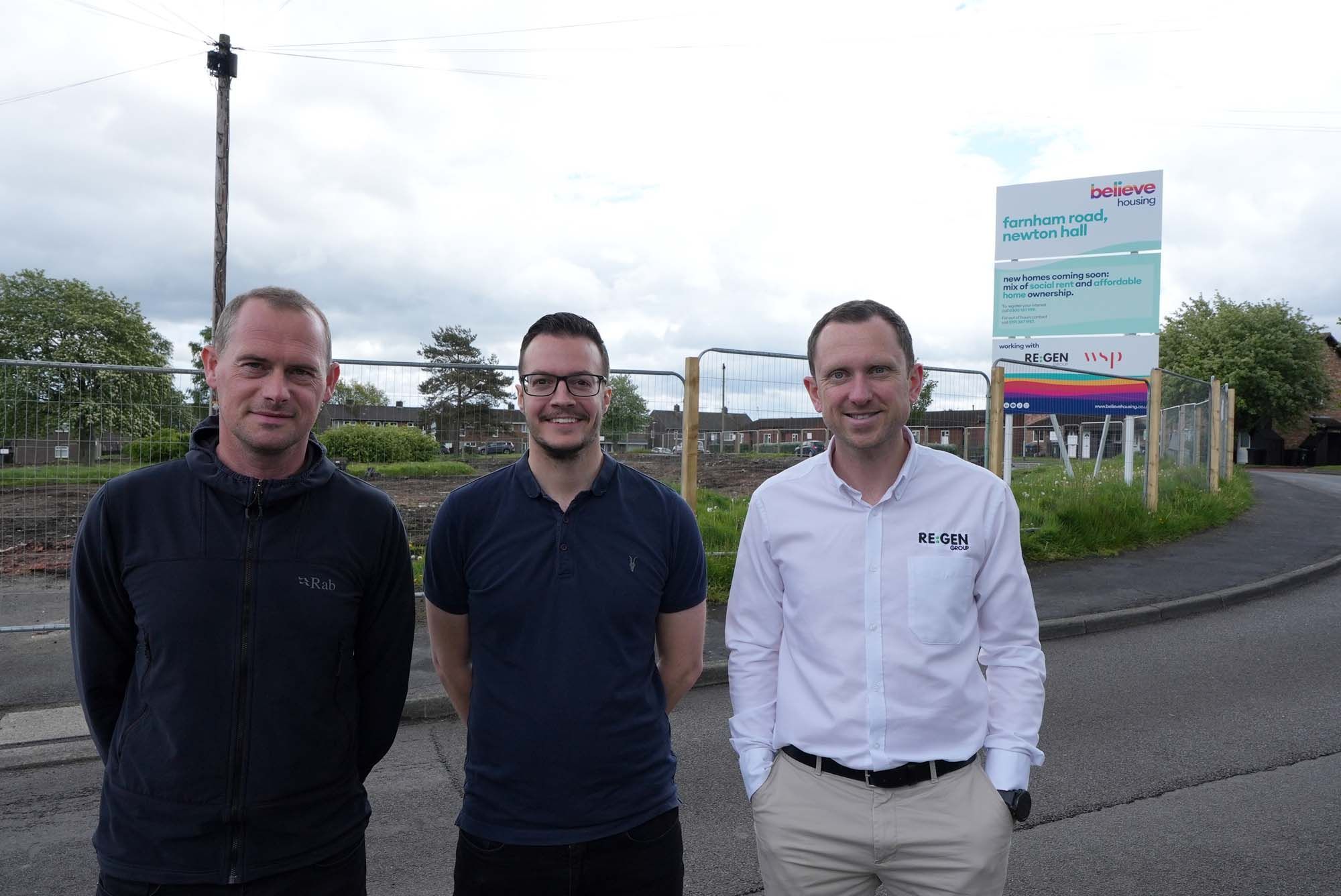 Colleagues from believe housing and REGEN North East on site at Fardham Road, Durham marking planning approval for 22 new homes