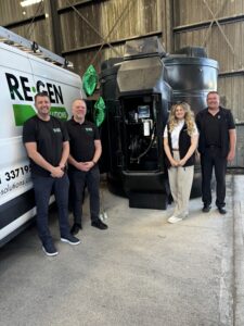 Members of REGEN team standing next to RE:GEN Van and the new HVO fuelling station at their Durham depot to celebrate Net Zero Week