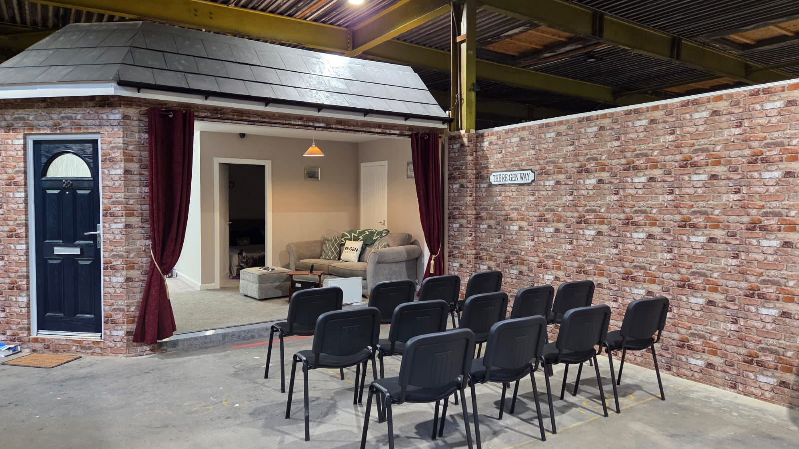 Photo of the immersive learning set up at REGEN Academy. Empty bungalow scene